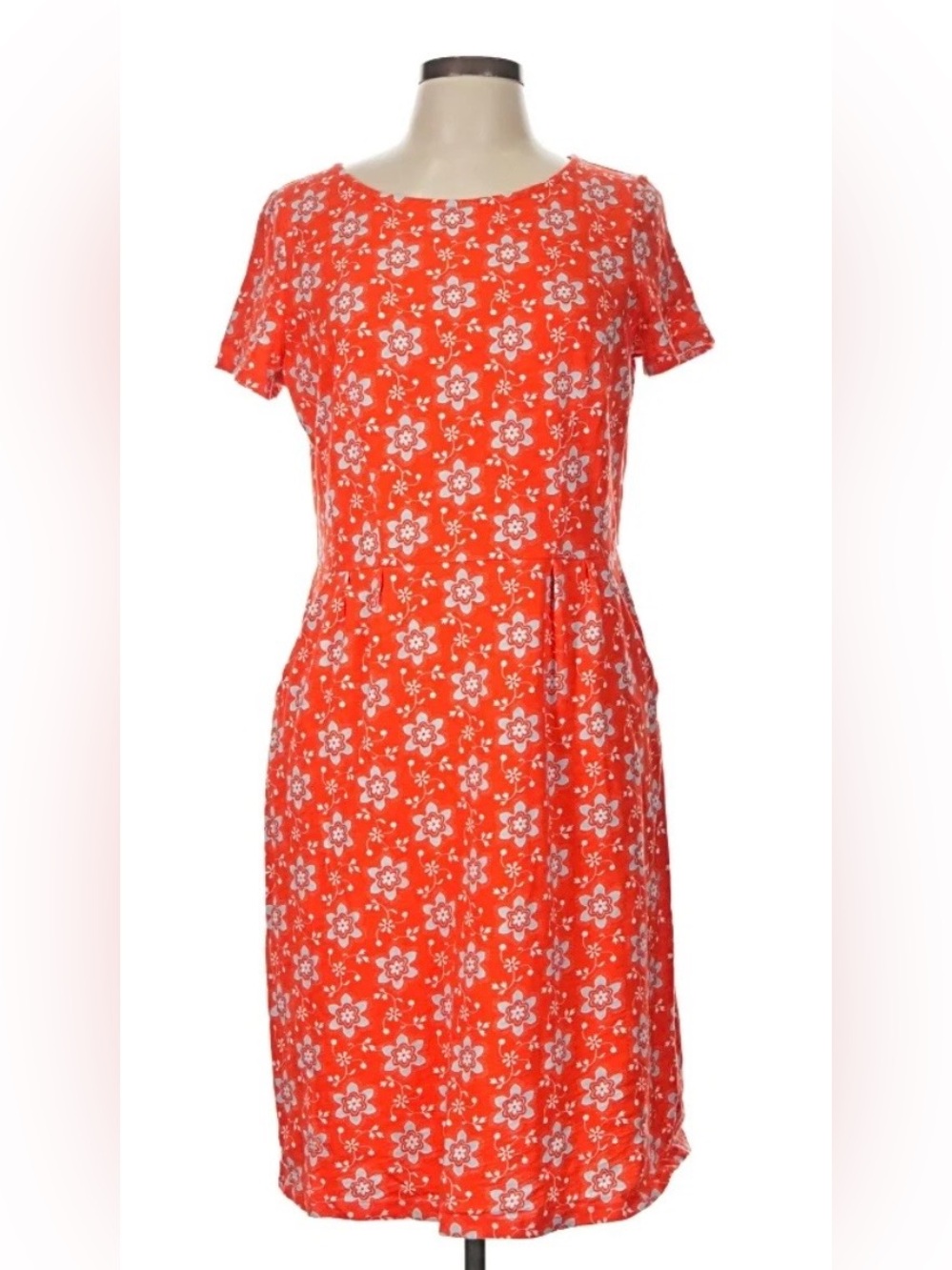 Biden summer Orange Short-Sleeve shift dress- petite length